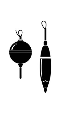Fishing Floats Silhouette: Two Bobbers for Angling, Isolated on White Background