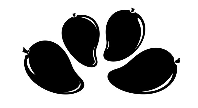 Black Silhouette of Four Mangoes on White Background