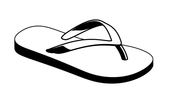Black and white outline of a single flip-flop sandal, isolated on a white background.