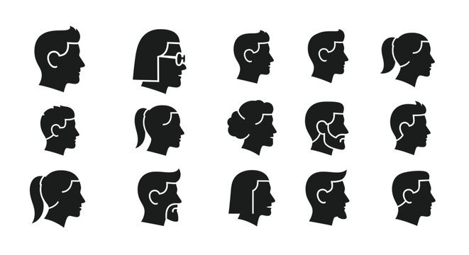 Black silhouettes of people with different hairstyles