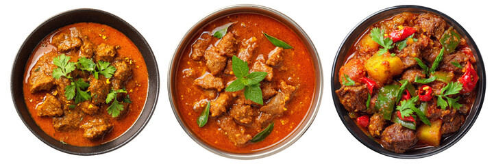 bowl of rogan josh curry isolated on transparent background - design element cut-out object