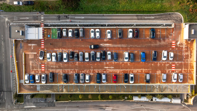 Aerial view of a parking lot in Cingoli, Italy
