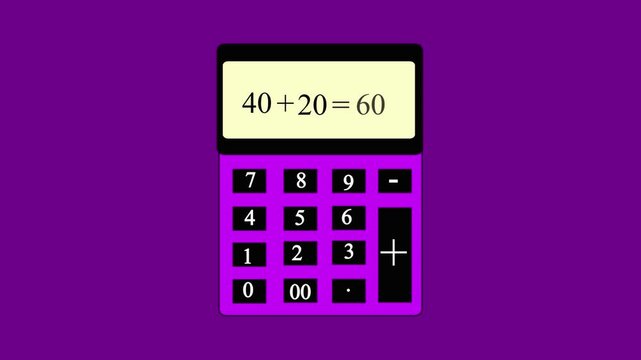 Classic purple calculator displaying the number forty on its screen, Retro and modern calculator design, Great for educational and tech interfaces.