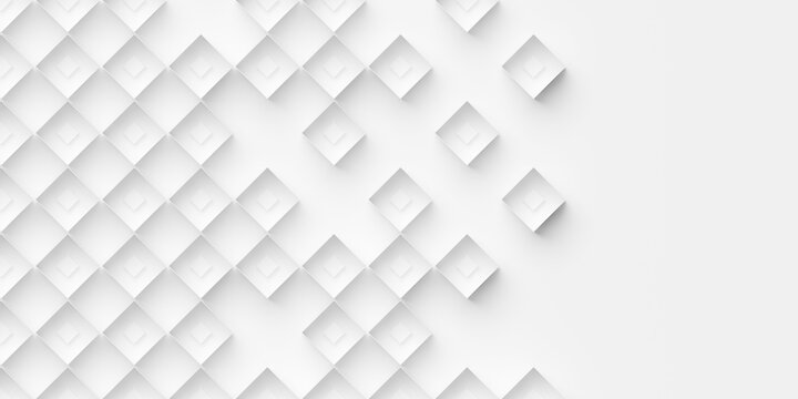 Grid of double stacked white cubes or boxes background wallpaper banner fade out with copy space, flat lay top view