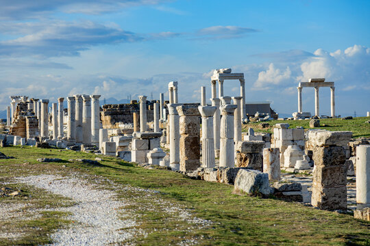 Ancient ruins of Laodicea, Turkey under a blue sky