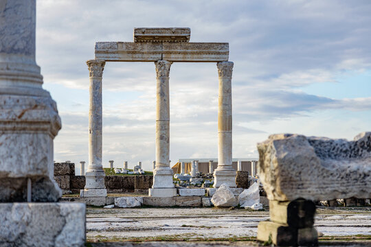 Ancient columns and ruins in Laodicea, Turkey