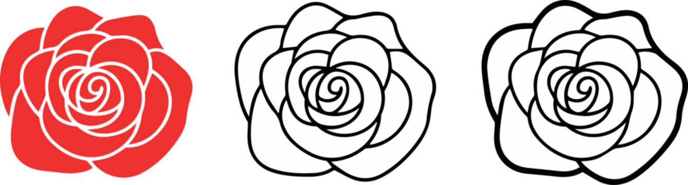 Rose outline icon set three variations