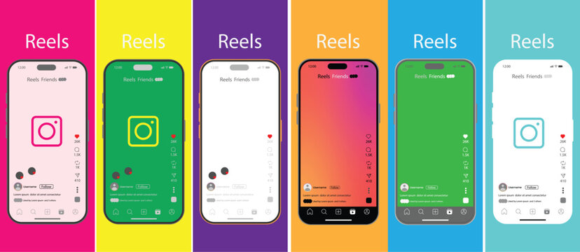 Instagram new update Reels post with smartphone. Instagram social network app UI interface mockup design. Instagram reels green and black, white, color screen overlay Instagram post reels story templa