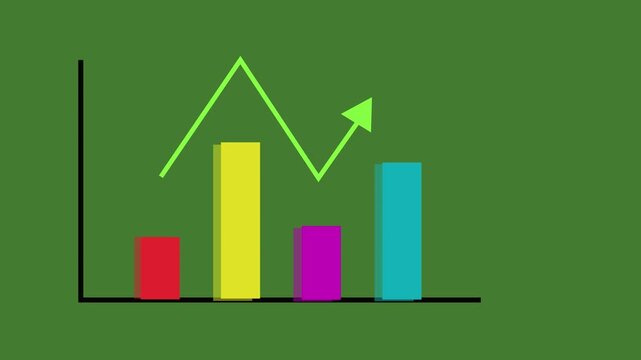 Colorful bar chart showing varying heights with an upward trend indicator, Dynamic and stylish bar chart, Perfect for data visualization and analytics.