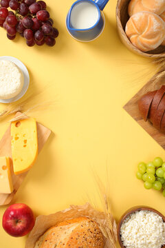 Shavuot holiday flat lay with traditional foods
