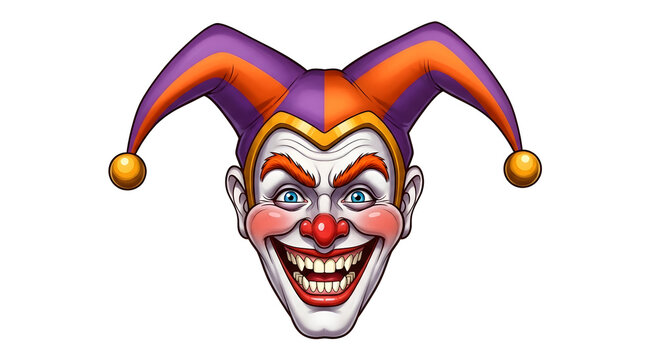 April fools day jester face with colorful jester hat on white background for pranks and jokes on april 1st