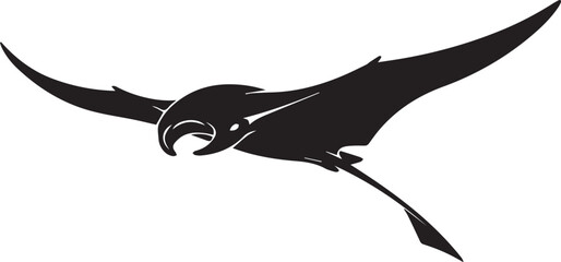 Obraz premium Silhouette illustration of a manta ray swimming in deep ocean, vector art with transparent background
