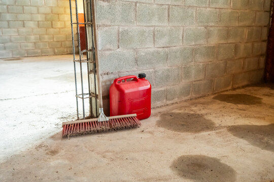 Construction site corner with cleaning tools
