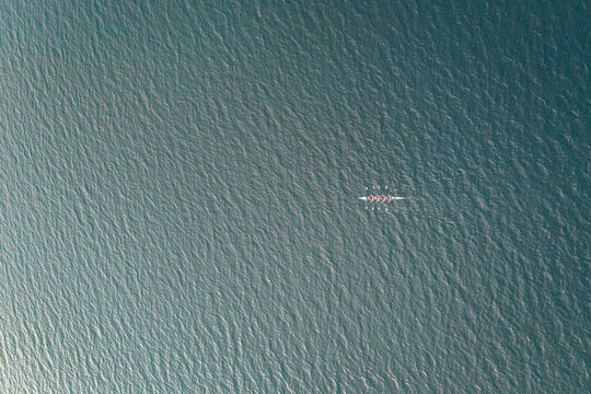 Aerial view of rowers on Lake Geneva near Vevey
