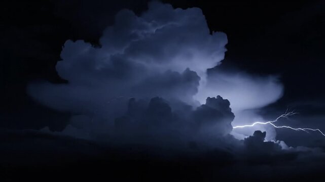 Dramatic lightning storm at nighttime.