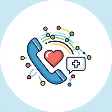 Vibrant Flat Line Icon Symbolizing Telehealth Consultation, Connecting Individuals to Remote Medical Professionals for Comprehensive Healthcare Assistance and Empathetic Support