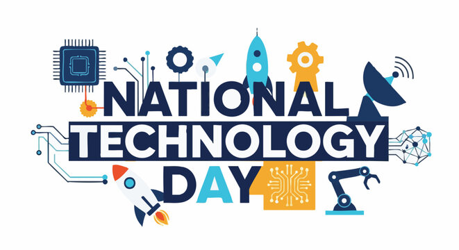 National Technology Day celebration logo in colorful vibrant lighting for engineering and tech industry