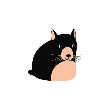 Cute Cartoon Black Rat with Pink Face vector illustration