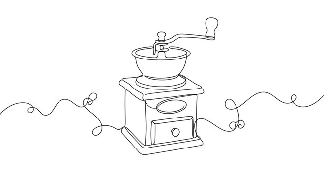 Vintage coffee grinder line art vector illustration

