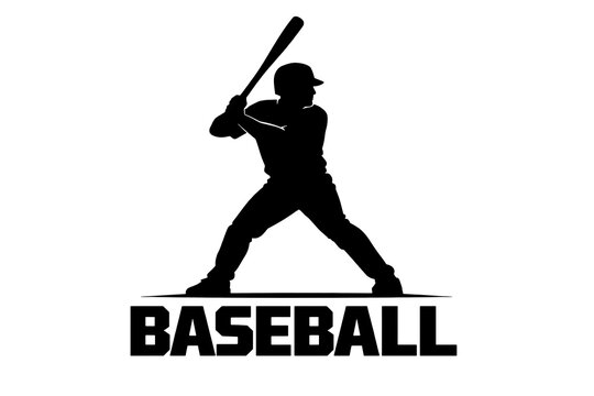 Banner baseball script lettering sign black and white. Sport art icon logotype baseball player play