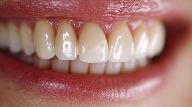 Close-up of a smiling mouth showing straight white teeth and healthy gums, illustrating dental care and cosmetic dentistry.