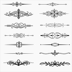 Fototapeta premium Black Hand Drawn Floral Decorative Borders and Page Decor Elements.