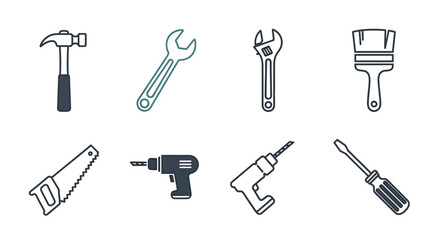 Obraz premium Collection of essential construction and repair tools line icons