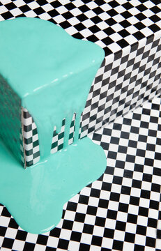 Abstract pop art with dripping turquoise paint