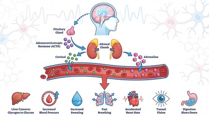 Naklejka premium Detailed Illustrative Diagram of Human Body Responding to Stress Category Illustration