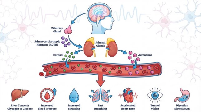 Detailed Illustrative Diagram of Human Body Responding to Stress Category Illustration