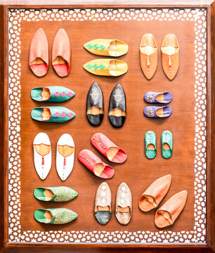 Colorful display of handmade Moroccan footwear