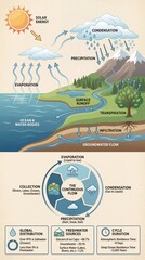 Naklejka premium Informative Diagram Illustrating The Natural Water Cycle and Its Processes