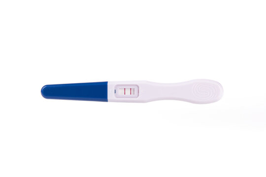 Pregnancy test displaying positive result on white background