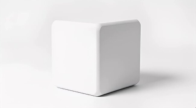 Minimalist white block with rounded edges casting a shadow on a white backdrop