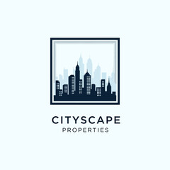 Fototapeta premium Modern City Skyline View within a Square Frame for Cityscape Properties on isolated white background