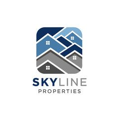 Fototapeta premium Stylized Houses Forming a City Skyline Pattern for Property Brand on isolated white background