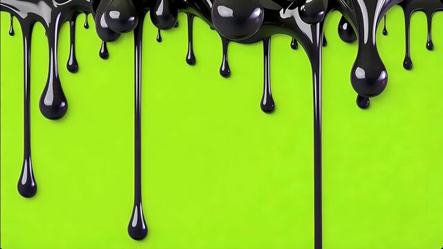 Black Liquid Dripping Border on Green Screen Background