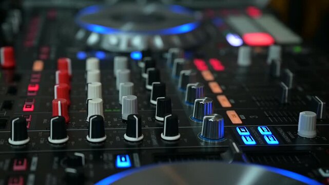 DJ Operating the Mixing Console. Close-Up