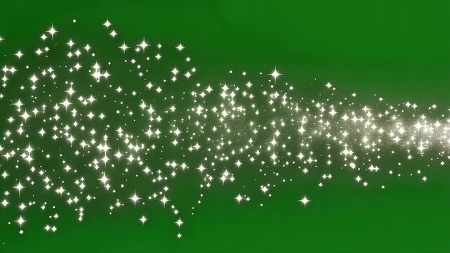 Luxury White Glitter Pixie Dust Trail With Sparkling Stars on Green Screen