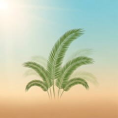 Obraz premium Green palm leaves illustration against a gradient sky and ground background