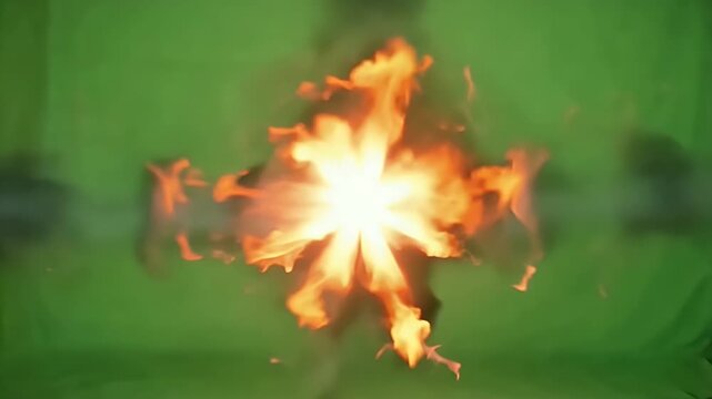 Cinematic Muzzle Flash Fire Burst With White Core on Green Screen