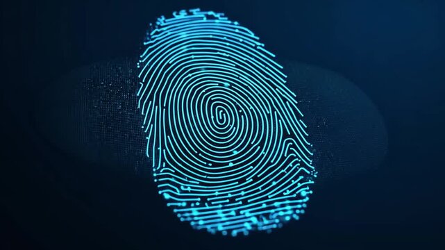 Blue Digital Fingerprint Design on Dark Background for Security Concepts