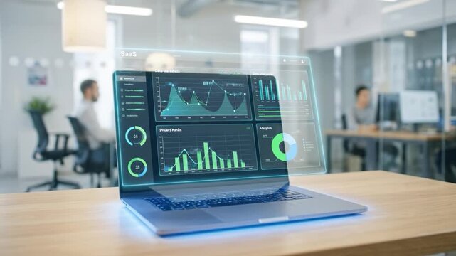 Data dashboard analytics laptop office technology business graph chart workspace modern digital screen statistics report analysis computer workplace software presentation finance marketing meeting