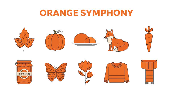 Orange icons leaf pumpkin sunset fox carrot marmalade butterfly flower sweater scarf