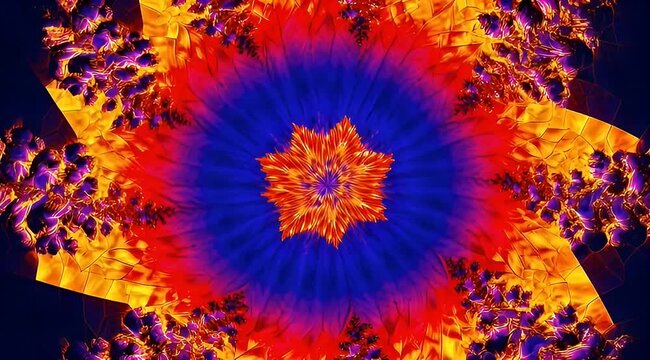 Mesmerizing mandala with kaleidoscopic patterns radiating from a central floral burst