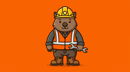 Fototapeta premium Cute Wombat Construction Worker with Wrench.