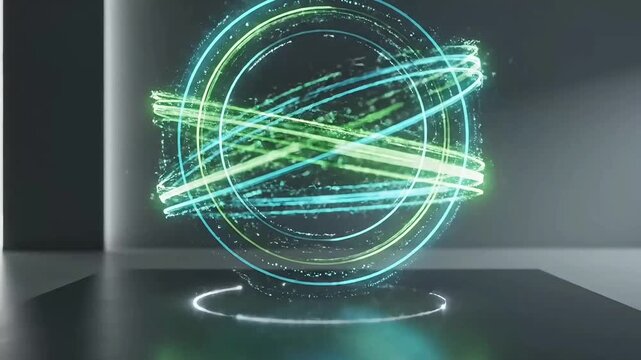 Dynamic digital render illustrating a sustainable circular economy abstract loop system, symbolizing interconnected data flow, technological innovation, and energy efficiency