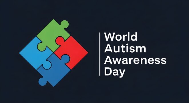 World autism awareness day puzzle pieces logo on dark background symbolizing autism awareness and support