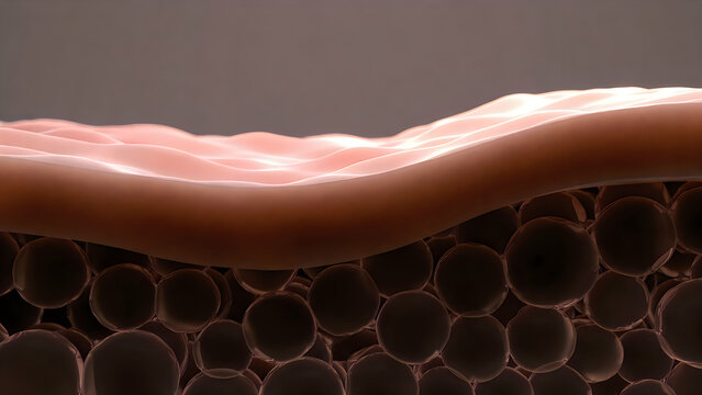Close-up view of human skin showing cellular structure and surface layer