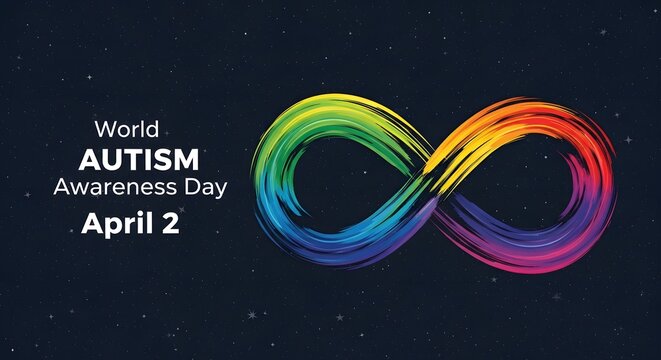 Vibrant rainbow infinity symbol for world autism awareness day on april 2nd